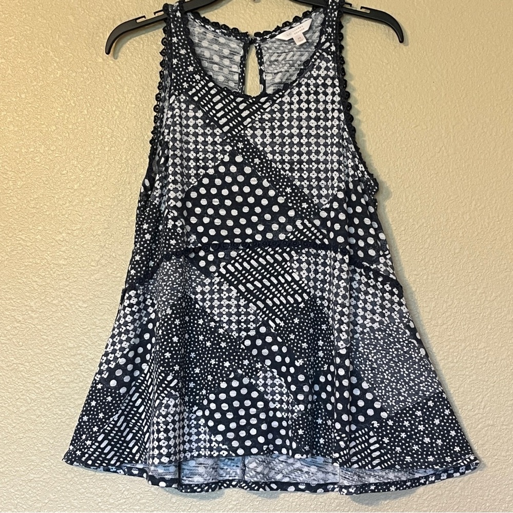 LC Lauren Conrad Women's M Navy Blue w/White Patterned Sleeveless A-Line Top